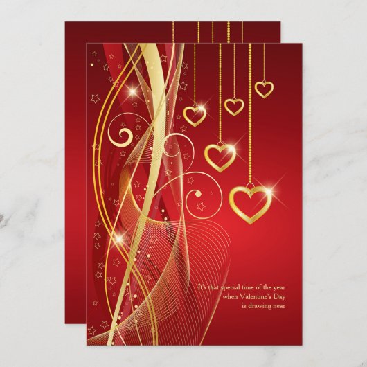 Golden Hearts Valentine Einladung (Vorne/Hinten)