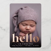 Golden Hello | Rose Gold Foil Birth Ankündigung (Vorderseite)