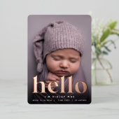Golden Hello | Rose Gold Foil Birth Ankündigung (Stehend vorne)