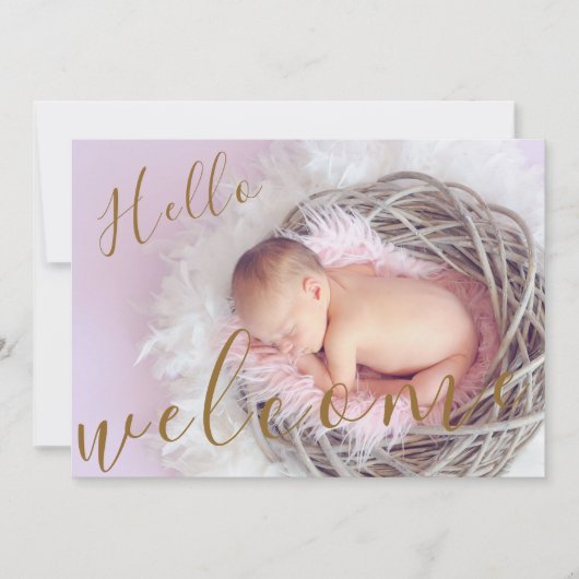 Golden Hello Welcome Foto Baby Birth Ankündigung (Vorderseite)