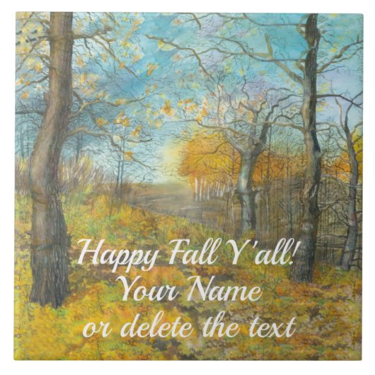 Golden Herbst in einem Eichenhain Aquarell Fliese (Vorderseite)