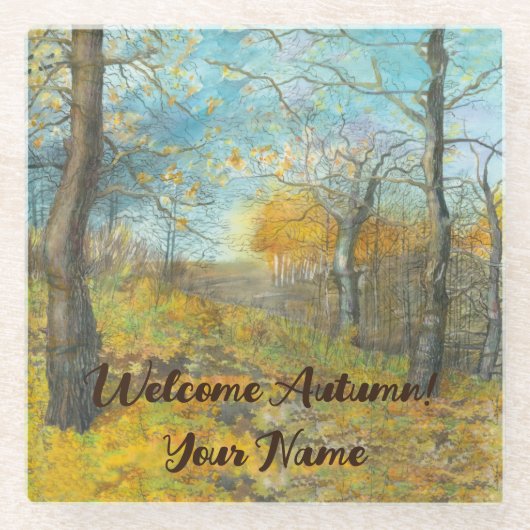 Golden Herbst in einem Eichenhain Glasuntersetzer (Vorderseite)