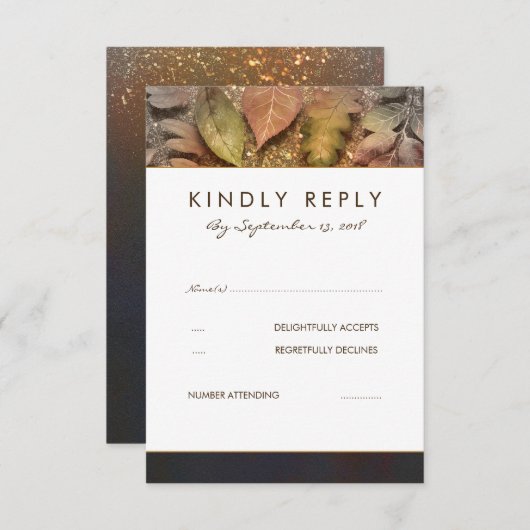 Golden Herbstlaubs Wedding RSVP Card (Vorne/Hinten)