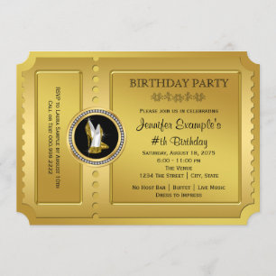 Golden High Heel Shoe Golden Ticket Geburtstagspar Einladung
