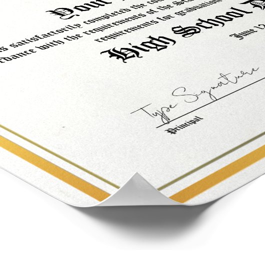 Golden High School Diploma, GED Poster (Ecke)