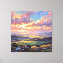 Golden Hills - Vibrant Landscape Illustration Leinwanddruck