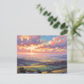 Golden Hills - Vibrant Landscape Illustration Postkarte (Stehend Vorderseite)