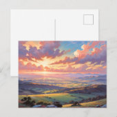 Golden Hills - Vibrant Landscape Illustration Postkarte (Vorne/Hinten)