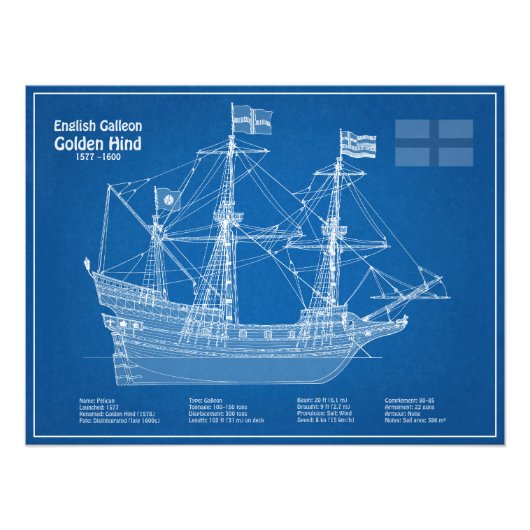 Golden Hind - Schiffskollektorpläne ABD Fotodruck (Vorne)