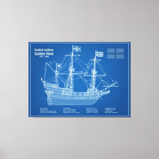 Golden Hind - Schiffskollektorpläne ABD Leinwanddruck (Vorderseite)