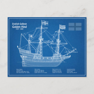 Golden Hind - Schiffskollektorpläne ABD Postkarte