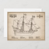 Golden Hind - Schiffskollektorpläne SD Postkarte (Vorne/Hinten)