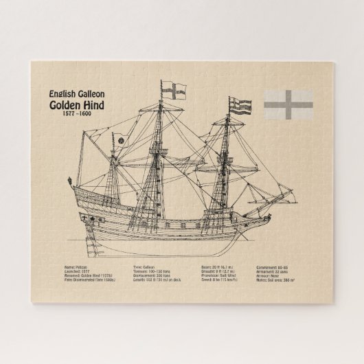 Golden Hind - Schiffskollektorpläne SD Puzzle (Horizontal)