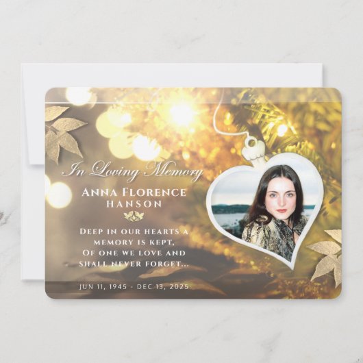 Golden Holiday Heart Foto Beileid Danke Karte (Vorderseite)