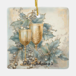 Golden Holiday Toast Keramikornament