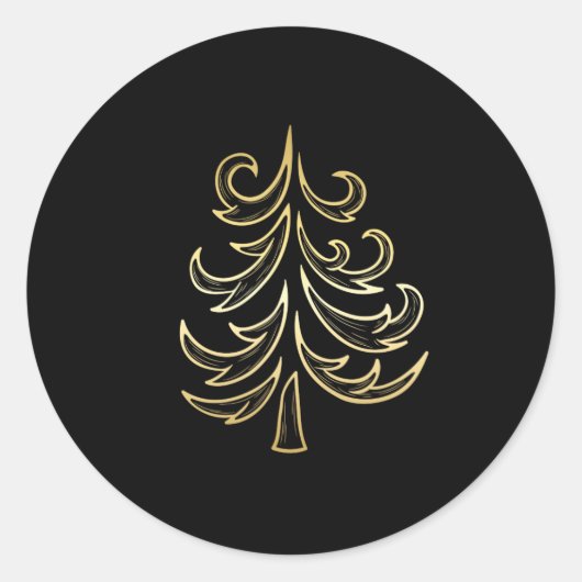 Golden Holiday Tree on Black Christmas Stickers (Vorderseite)