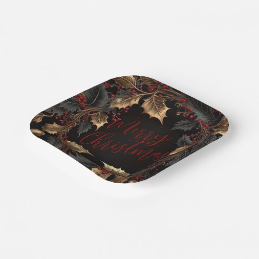 Golden Holly Wreath – Elegant Christmas Pappteller (Gewinkelt)