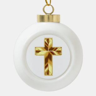 GOLDEN HOLY CROSS KERAMIK Kugel-Ornament