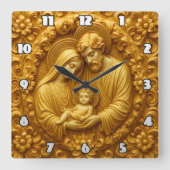 Golden Holy Family Devotional Relief Quadratische Wanduhr (Vorderseite)