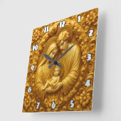 Golden Holy Family Devotional Relief Quadratische Wanduhr (Winkel)