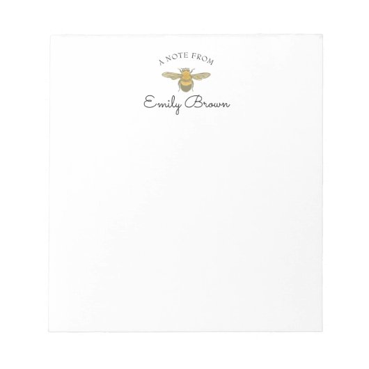 Golden Honey Bee Personalisiert Notepad Notizblock (Vorderseite)