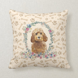 Golden Honey Cockapoo Dog Paw Print & Floral Niedl Kissen