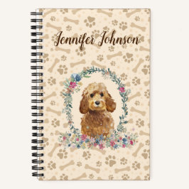 Golden Honey Cockapoo Dog Paw Print & Floral Niedl Notizblock