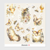 Golden Honey Fairy World – Bees and Butterflies Aufkleber (Blatt)