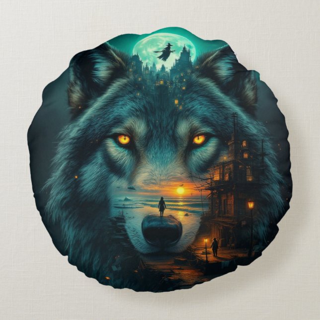 Golden Honey Wings & Wolf Rundes Kissen (Rückseite)