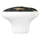 Golden honeybee on black background door pull/knob keramikknauf (Seitenansicht)