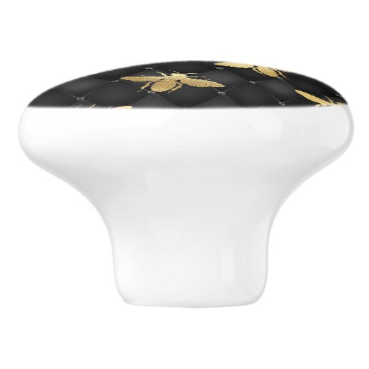 Golden honeybee on black background door pull/knob keramikknauf (Seitenansicht)