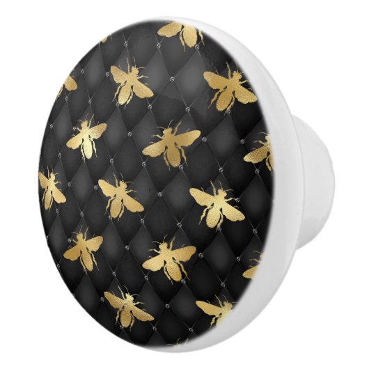 Golden honeybee on black background door pull/knob keramikknauf (Rechts)