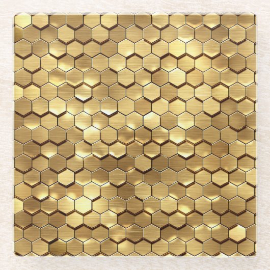 Golden Honeycomb 3D Render Textur Glasuntersetzer (Vorderseite)