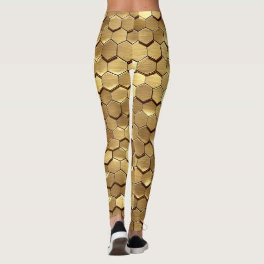 Golden Honeycomb 3D Render Textur Leggings (Rückseite)