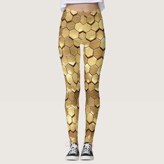 Golden Honeycomb 3D Render Textur Leggings (Vorderseite)