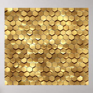 Golden Honeycomb 3D Render Textur Poster