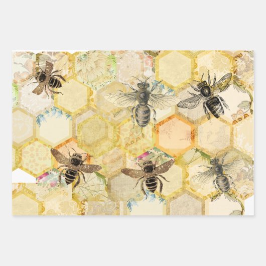 Golden Honeycomb Bee Geschenkpapier Set (Vorderseite)