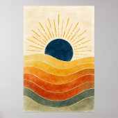 Golden Horizon - Abstrakte Wasserfarbe Sonne & Wav Poster (Vorne)