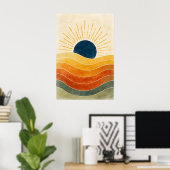 Golden Horizon - Abstrakte Wasserfarbe Sonne & Wav Poster (Heimbüro)