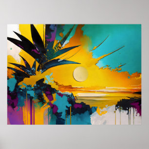 Golden Horizon – Abstrakter tropischer Sonnenunter Poster