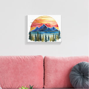Golden Horizon Aquarell Bergsonne Outdoor Leinwanddruck