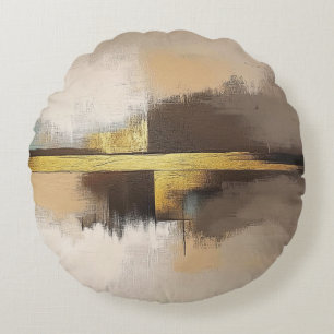 Golden Horizon – Minimalistische abstrakte Landsch Rundes Kissen
