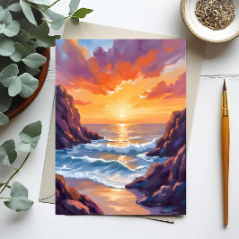 Golden Horizon | Ocean Sunset Watercolor Card