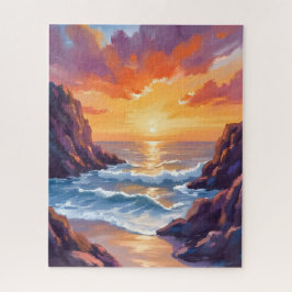Golden Horizon | Ocean Sunset Watercolor Puzzle