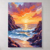 Golden Horizon | Ocean Yellow Sunset Watercolor Poster (Vorne)