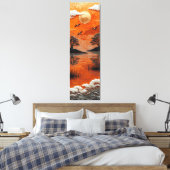 Golden Horizon Serenity Lake & Cranes Canvas Print Leinwanddruck (Insitu (Schlafzimmer))