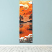 Golden Horizon Serenity Lake & Cranes Canvas Print Leinwanddruck (Insitu (Holzboden))
