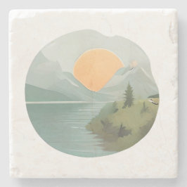 Golden Horizon: Sonnenuntergang am See Steinuntersetzer