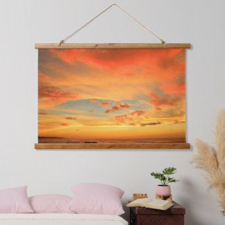 Golden Horizon Sunset Wall Hanging Art Wandteppich Mit Holzrahmen