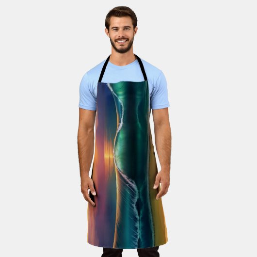 Golden Horizon Wave All-Over Print Apron Schürze (Getragen)